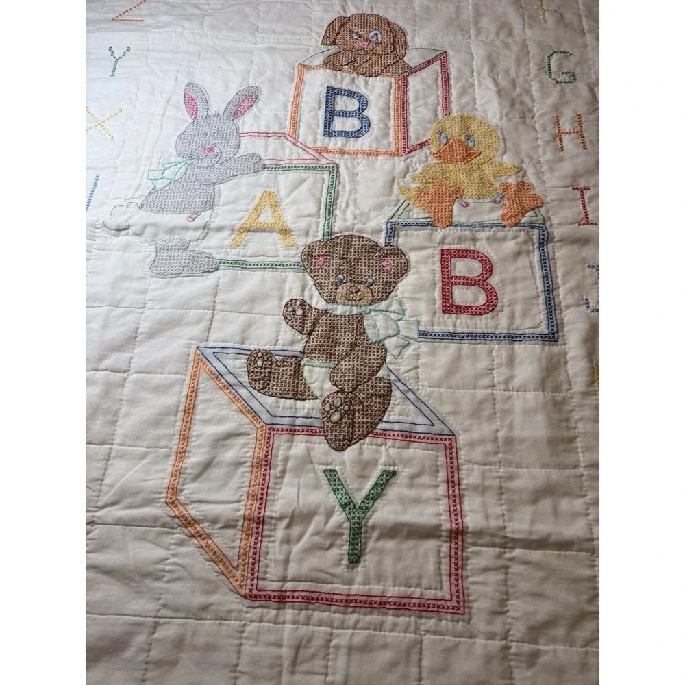 Jack Dempsey Completed Needle Art Cross Stitch Baby Blocks Crib Blanket 38